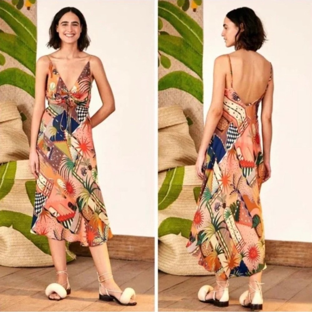 FARM Rio Mystic City Front Crinkle Midi Dress size L